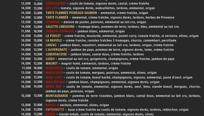 Atout Pizz Steph Matt Menu - Arnac-pompadour