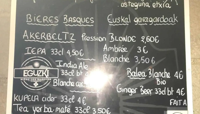 Cafe Plazan Ostatua -  Menu - Ascain