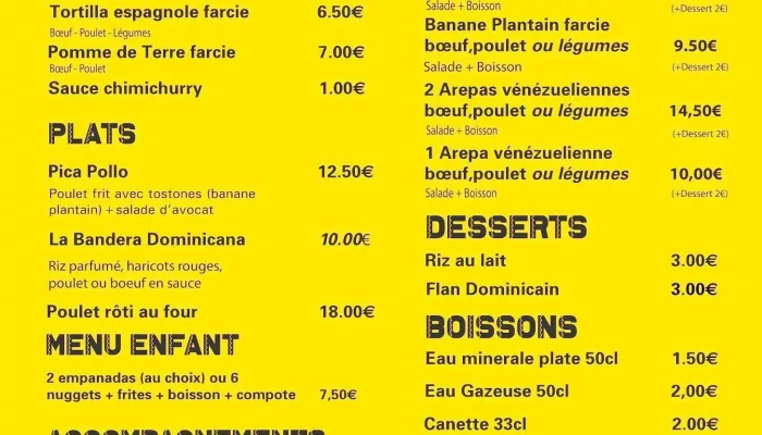 Chez La Dominicaine -  Menu - Audenge
