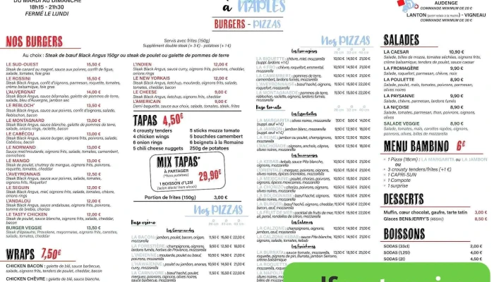 De Hambourg A Naples Menu - Audenge