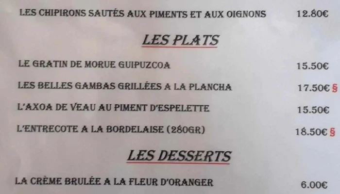 Lagunen Artean -  Menu - Ascain