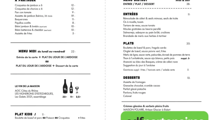 Le Cafe Du Fronton Menu - Guéthary