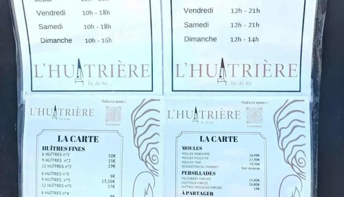 Lhuitriere De Re   Degustation De Fruits De Mer   Boutique Distributeur 2424 Menu - Ars-en-ré