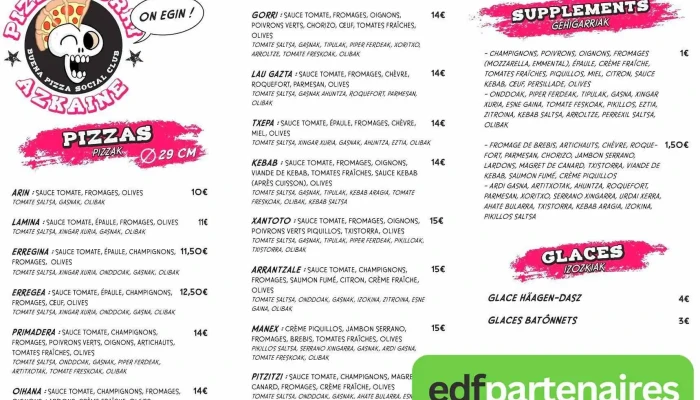 Pizza Gorri -  Menu - Ascain