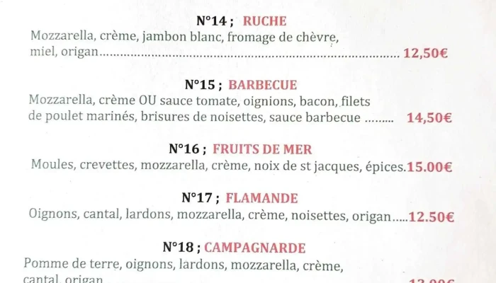 Pizzeria La Perla Pizza -  Menu - Annesse-et-beaulieu