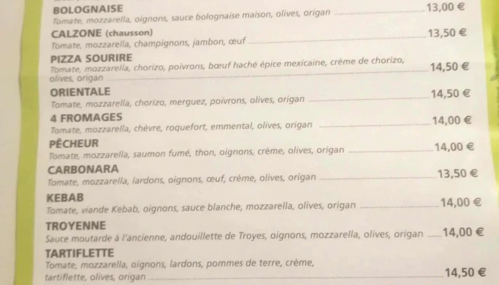 Pizzeria Sourire Menu - Chasseneuil-sur-bonnieure