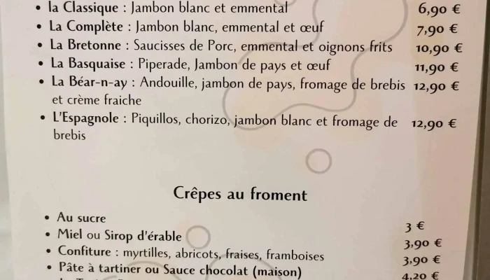 Restaurant Le Bear N Ay Menu - Nay