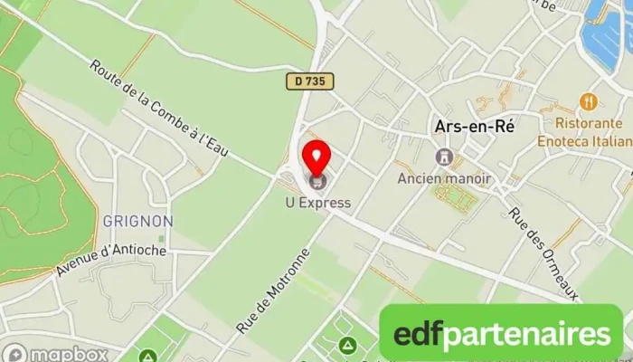 carte de U Express Supermarché, Agence de location de voitures, Traiteur à Ars-en-Ré